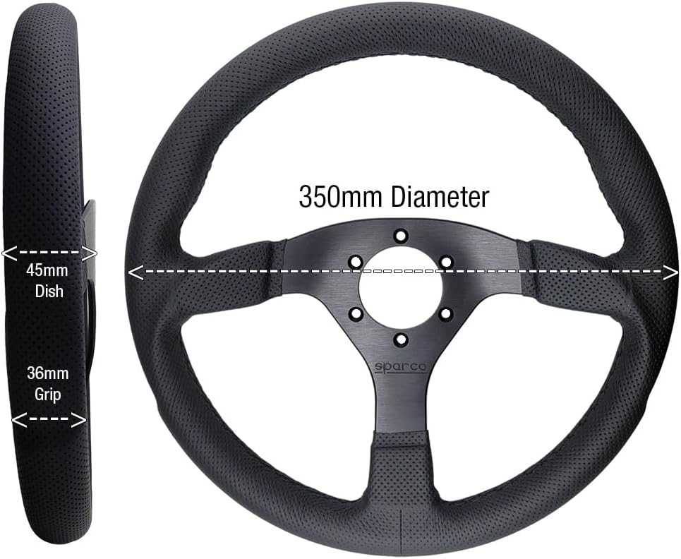 Sparco Steering Wheel, Race Air Leather Grip, Aluminum Frame, 6-Bolt Universal Pattern. Drifting, Road racecars, BMW, Honda, Polaris RZR, UTV, SXS, Slingshot, Simulators, Made in Italy
