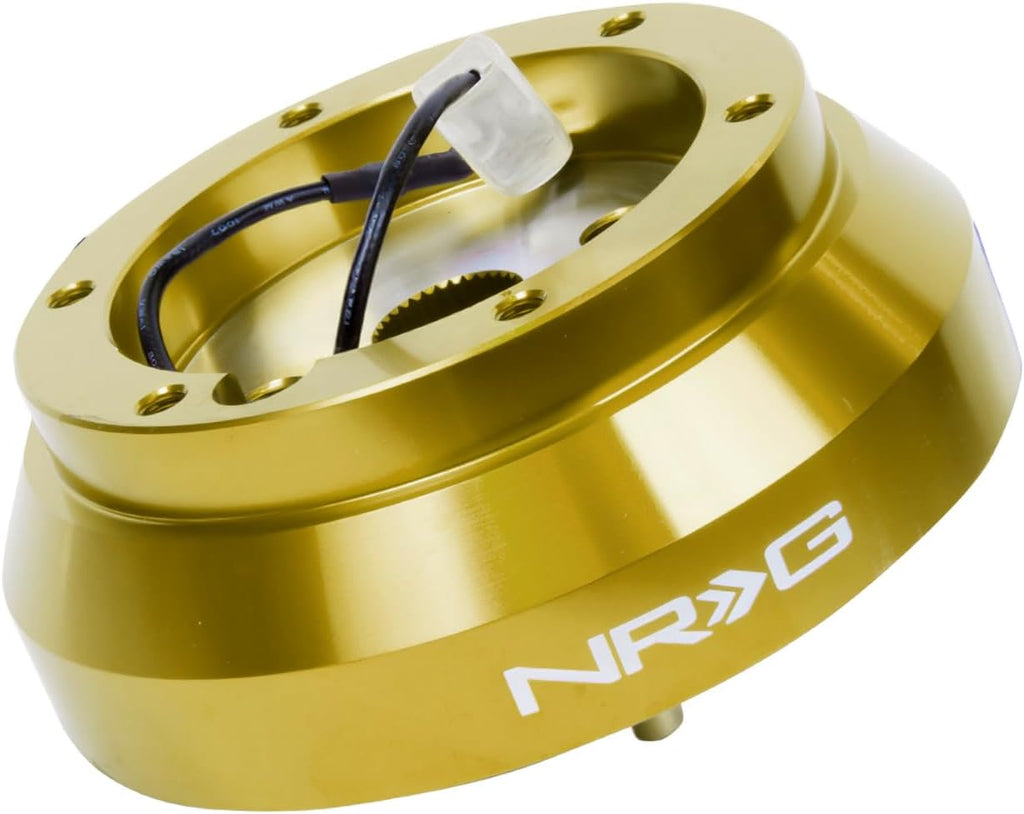 NRG Innovations Racing Style Steering Wheel Short Hub, Lockable Aluminum Steering Shaft, 6x70mm Bolt Pattern Quick Release Adapter, Compatible For 89-06 Nissan/Infiniti, Chrome Gold, NRG-SRK-140H-CG