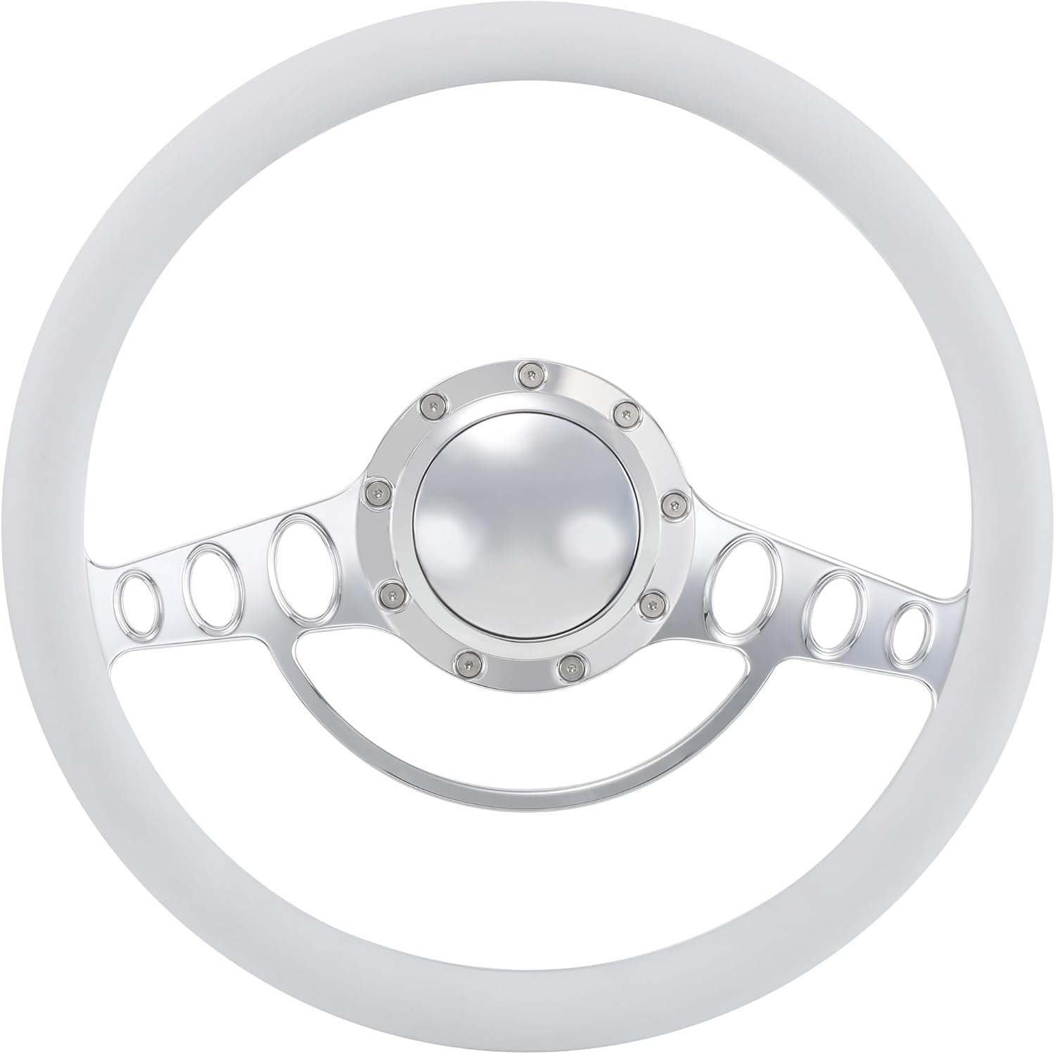 14'' Billet Half Wrap 9 Bolts Steering Wheel with 2'' Dish and Horn Button (White)