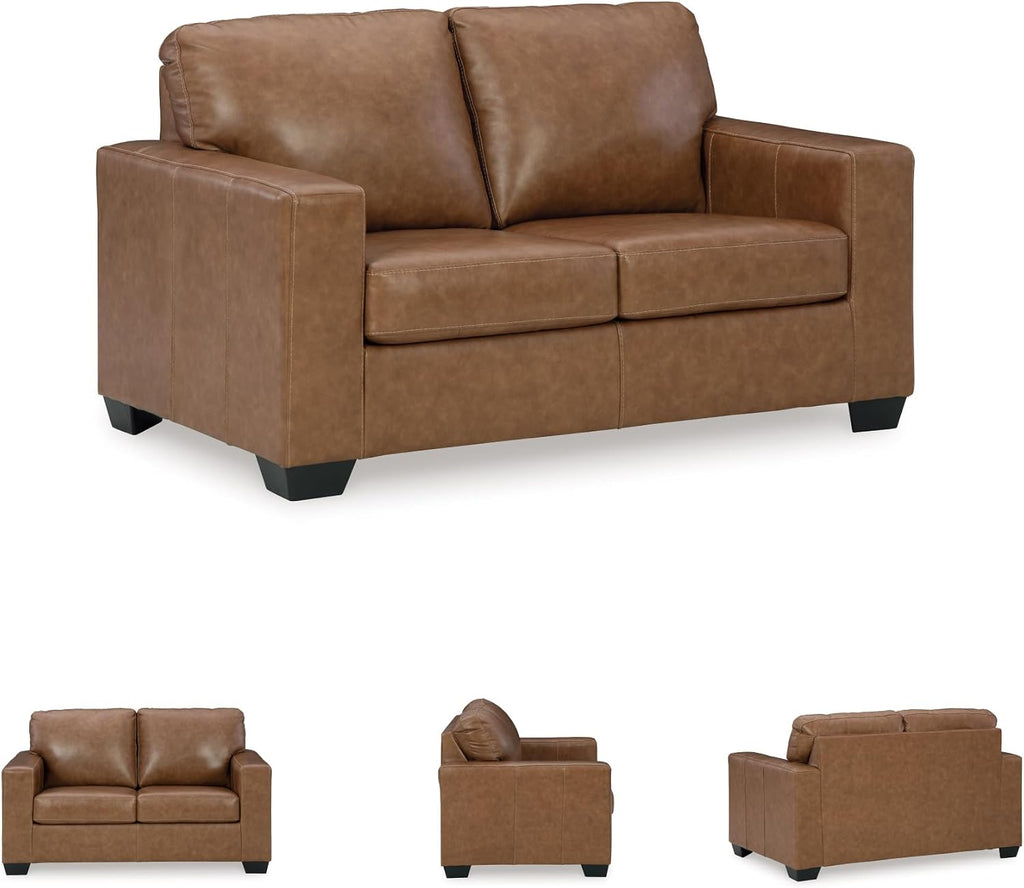 Signature Design by Ashley Bolsena Contemporary Leather Match Loveseat, Dark Brown