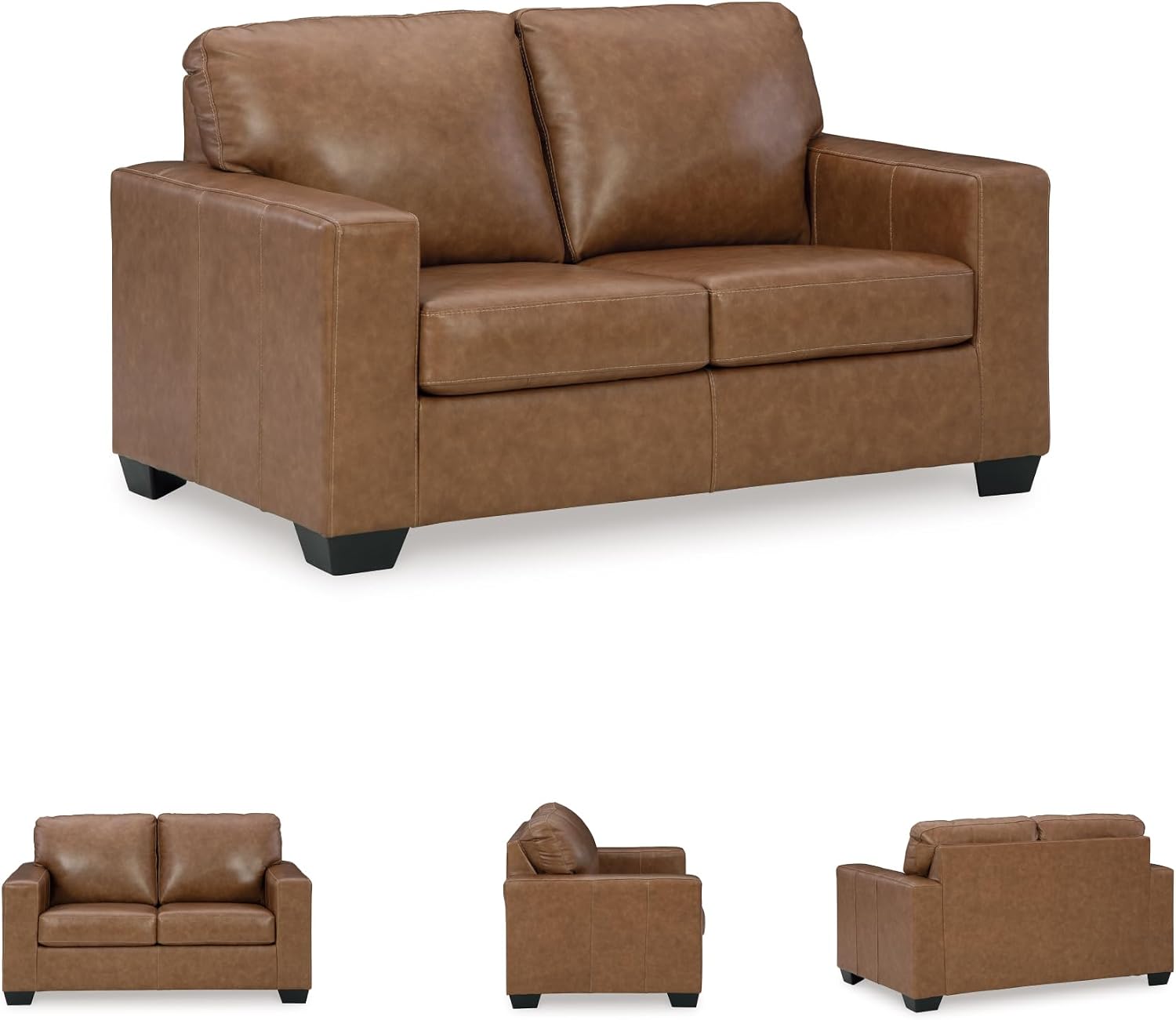 Signature Design by Ashley Bolsena Contemporary Leather Match Loveseat, Dark Brown