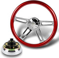 18' Universal 457mm 5 Bolt Hole 2 Inches Deep, Vintage Style Wood Grip Steering Wheel with Hub Adapter Compatible with T04 Kenworth, Peterbilt All Models (Red Wood Grip)