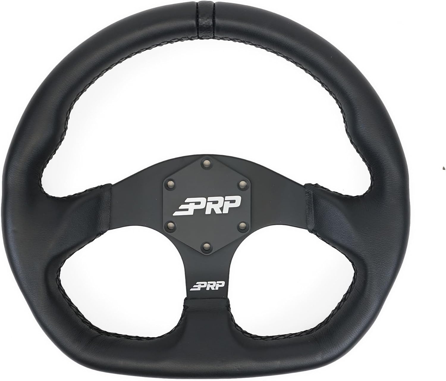 PRP Seats Off Road UTV Comp-R Flat Leather Steering Wheel, High-Strength Aluminum with Leather Grip, 6 Point Bolt Pattern, 13' Dia x 1.5' (Black)