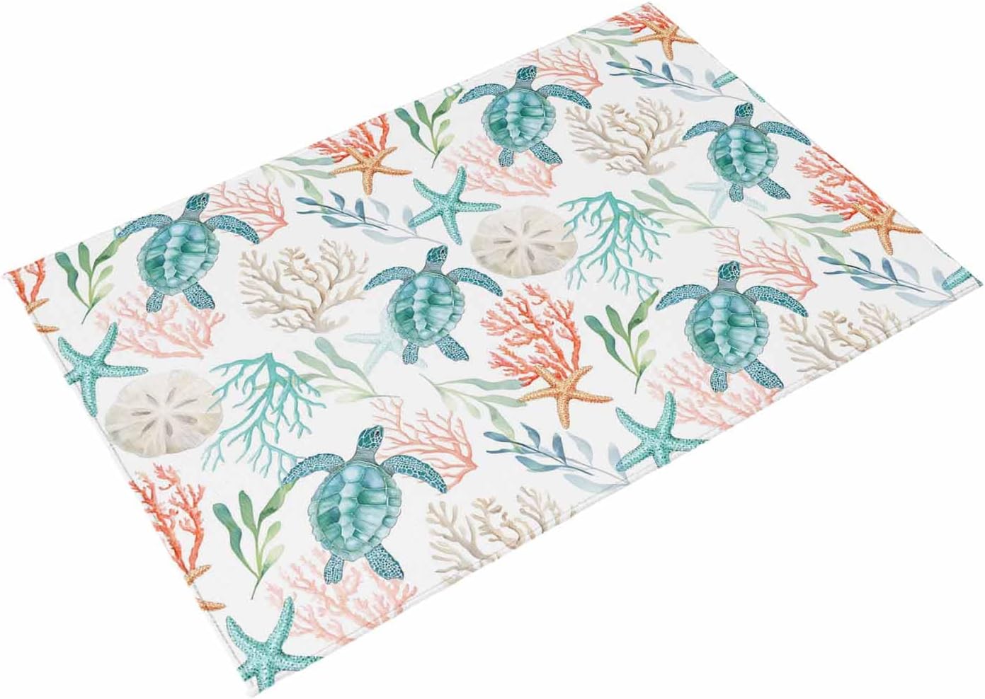 Teal Red Coastal Outdoor Rug for Patio/Deck/Porch, Non-Slip Large Area Rug 5 x 7 Ft, Beach Nautical Sea Turtle Coral Starfish Indoor Outdoor Rugs Washable Area Rugs, Camping Rug Carpet Runner