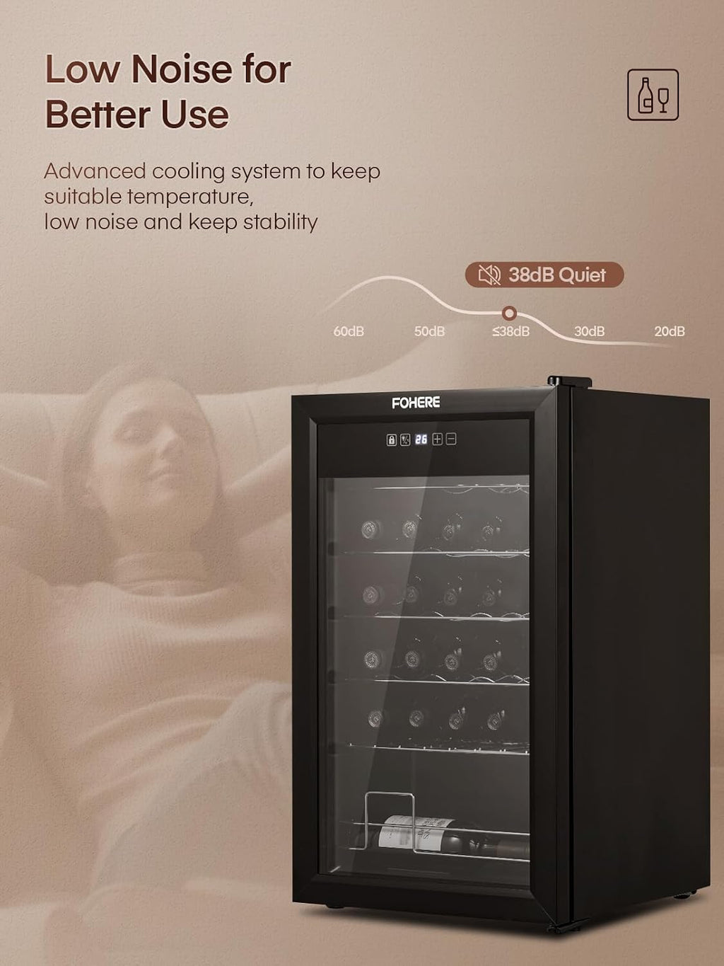 FOHERE 28 Bottles Wine Cooler Refrigerator, Wine Fridge with Double Glass Doors, LED Light, Digital Temperature Control, Wine Cellar for Bar, Home, Office