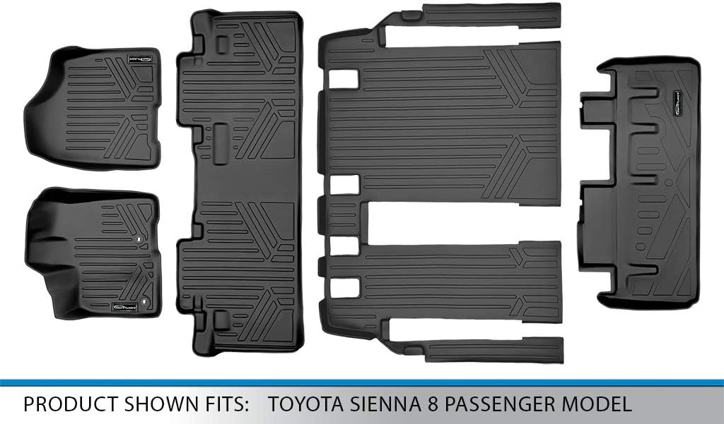 SMARTLINER Custom Floor Mats 3 Rows and Cargo Liner Behind 3rd Row Set Compatible with 2013-2020 Toyota Sienna