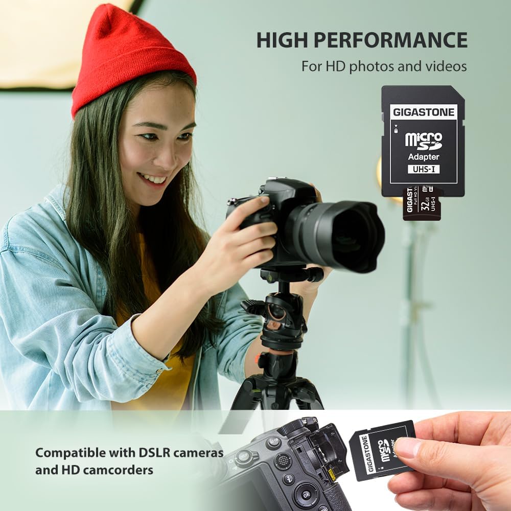 Gigastone 32GB Micro SD Card Full HD Video Surveillance Security Camera Action Camera Drone Micro SDHC UHS-I U1 C10 90MB/s (Pack of 10)