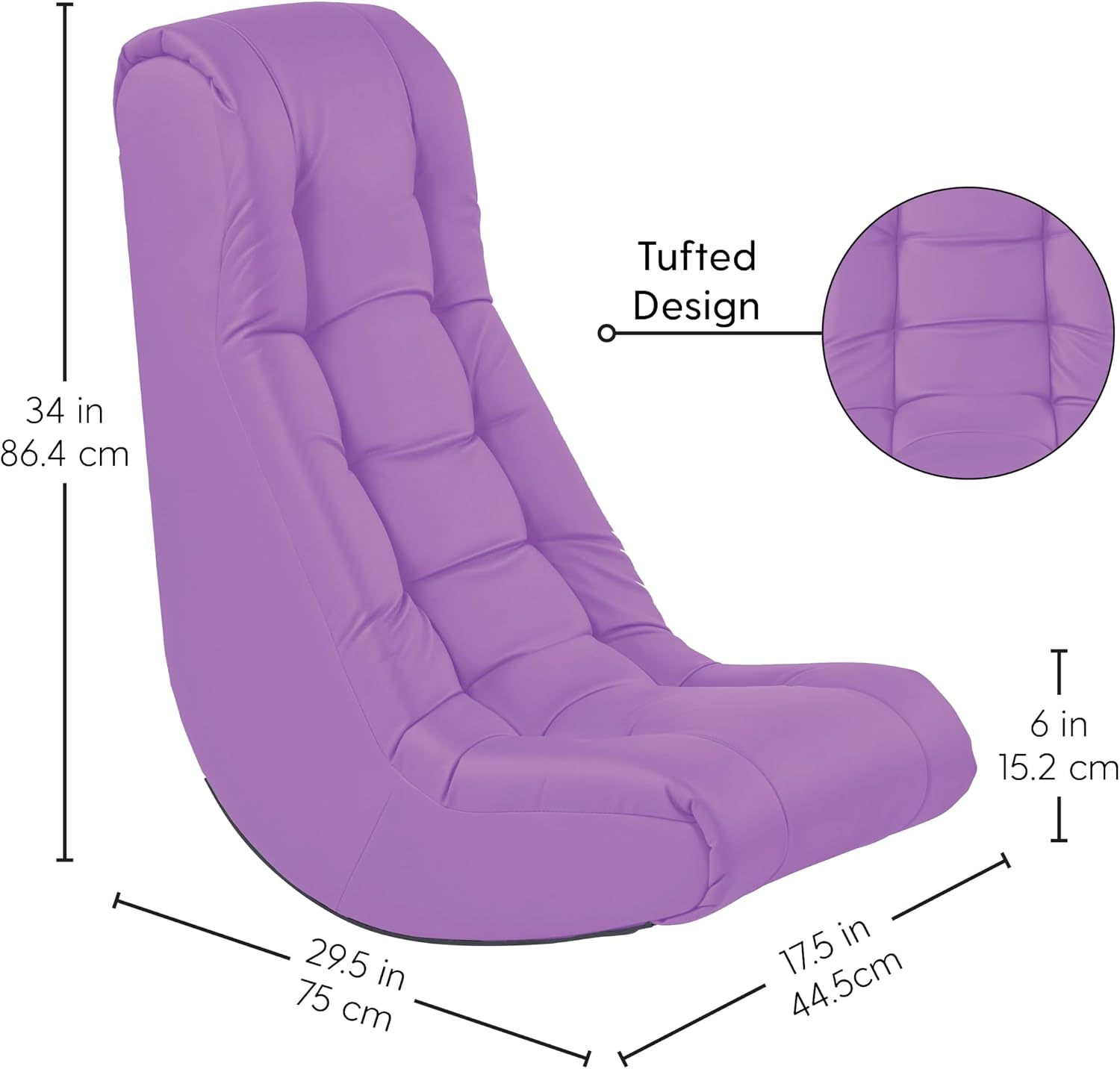 Factory Direct Partners Soft Tufted Floor Rocker - Cushioned Ground Chair for Kids Teens and Adults - Great for Reading, Gaming, Meditating, TV - Lavender, 10488-LV