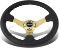 NRG Innovations NRG-RST-036GD Reinforced Steering Wheel - 350mm Sport Steering Wheel (3' deep) Black Leather with Red Baseball Stitching - Chrome Gold Spoke
