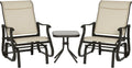 Outsunny 3-Piece Outdoor Gliders Set, Bistro Table and Chairs with Steel Frame, Tempered Glass Top Table for Patio, Garden, Backyard, Lawn, Beige