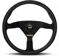 MOMO Motorsport MOD.78 Suede Racing Steering Wheel – 350mm, 36mm Deep Dish, Yellow Horn, 3-Spoke, 6-Bolt Aluminum Frame – Authentic MOMO Italian Aftermarket Wheel. Quick Release Hub Adapter Required