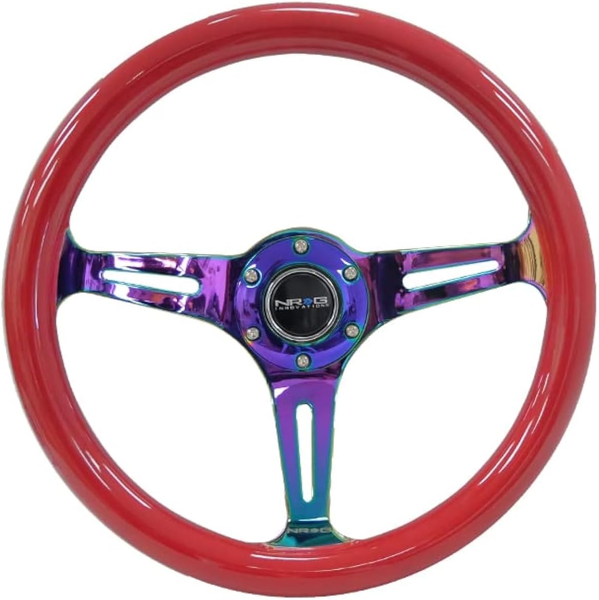 NRG Innovations NRG-ST-015MC-RD Classic Red Wood Grain Steering Wheel - 350mm 3 Neochrome Spokes - Red Grip