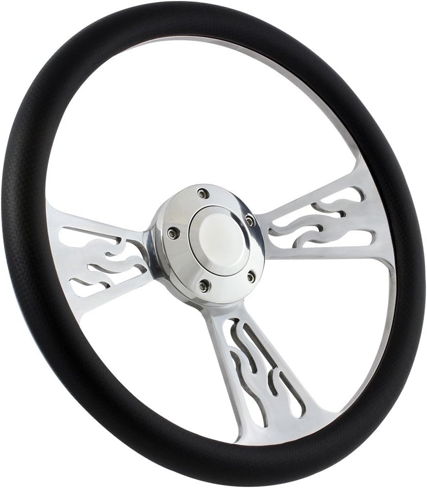 Flame Steering Wheel 5-bolt 14 Inch Aluminum with Carbon Fiber Vinyl Wrap and Horn