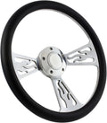 Flame Steering Wheel 5-bolt 14 Inch Aluminum with Carbon Fiber Vinyl Wrap and Horn