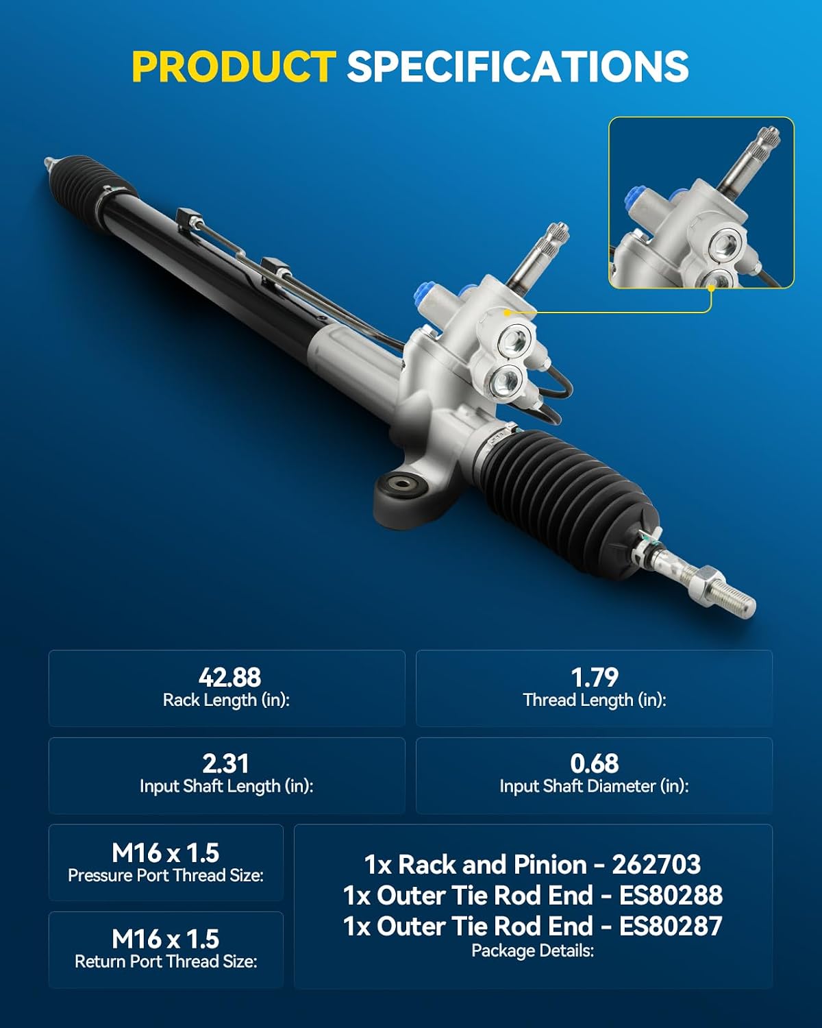 PHILTOP Hydraulic Power Steering Rack & Pinion Kit for 2003 2004 2005 2006 2007 Accord 2.4L, with Outer Tie Rod Ends, Replace# 26-2703