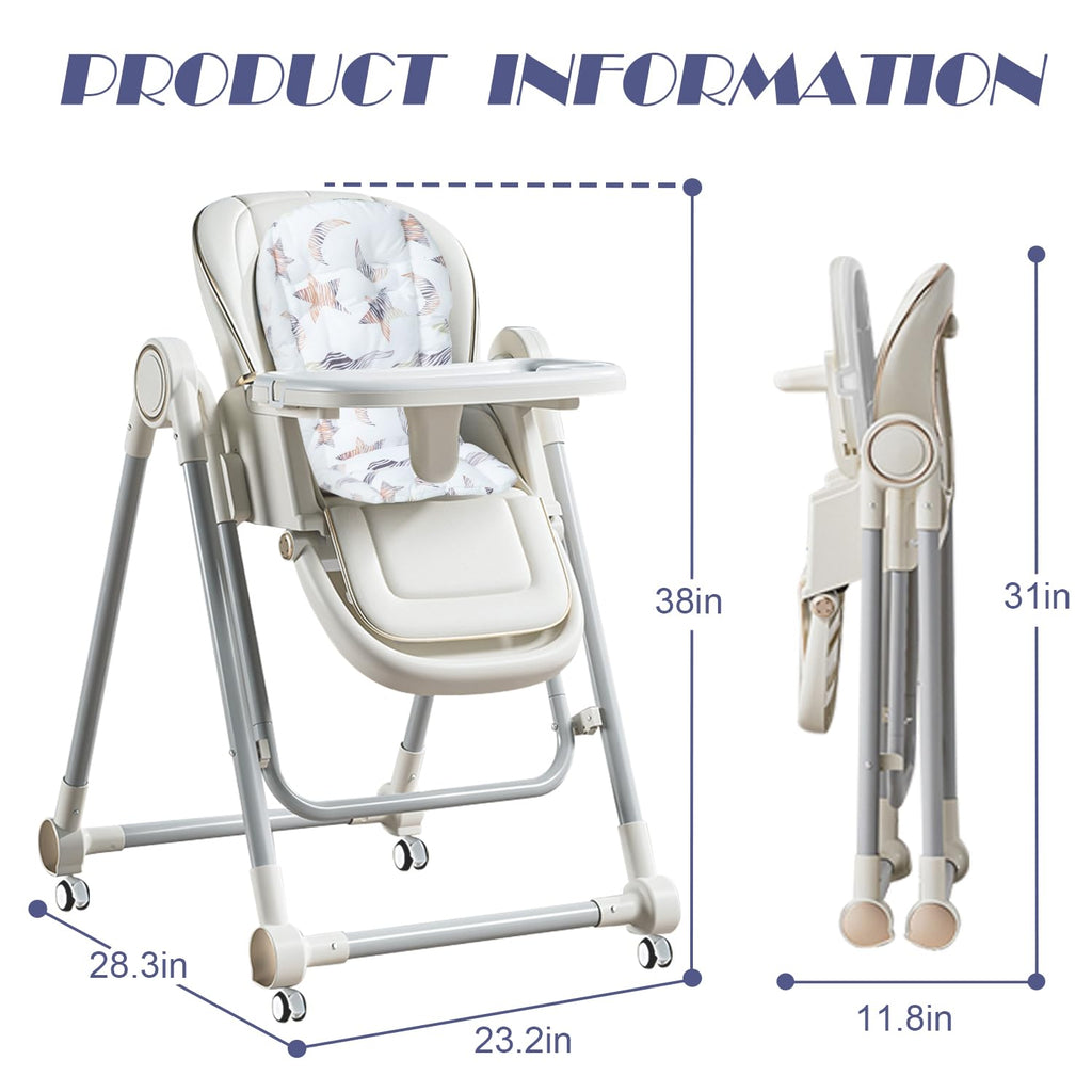 5 in 1 Baby High Chair Swing Combo - Foldable Baby High Chair with Removable Washable Soft Cushion and Tray, Adjustable Height & Recline, Lockable Wheels for 6-36 Months Infants Boys Girls
