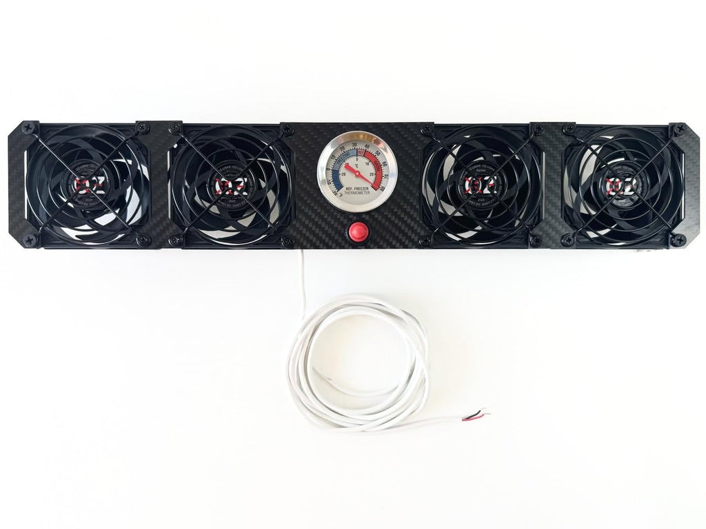 OZ-USA Quad RV Fridge Evaporator Fin Cooling Fan Thermometer Whisper Quiet 12v Carbon Fiber