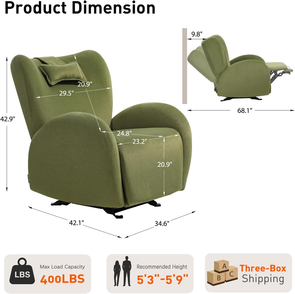 EONIX Stylish Power Glider Rocker Recliner Chair, Dual Motor Independently Controlled Footrest and Backrest, Detachable Headrest, Lazy Boy Recliner for Living Room, SXXY010041, Olive Green
