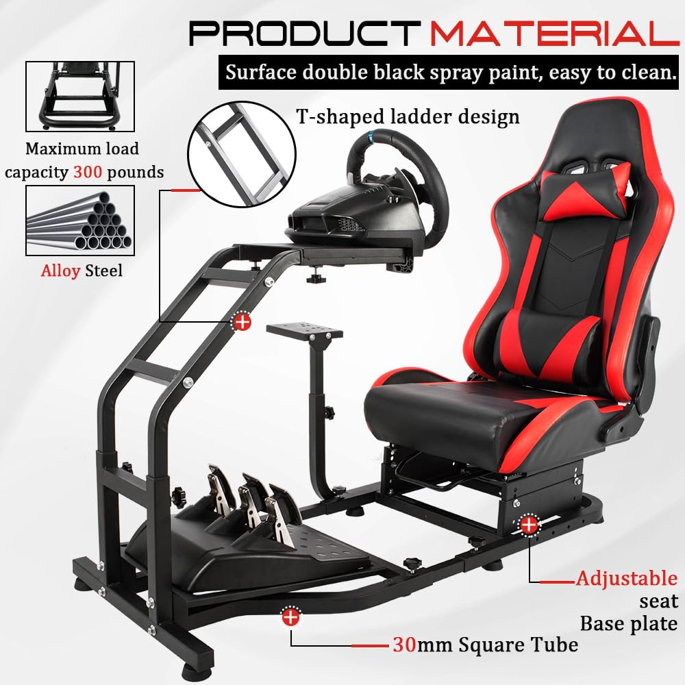Marada Racing Simulator Cockpit with Adjustable Leather Gaming Race Seat Fit for Logitech G25 G27 G29 G923, for Thrustmaster T248 T300RS TX F458 T128,Steering Driving Car Stand No Wheel Pedal Shifter
