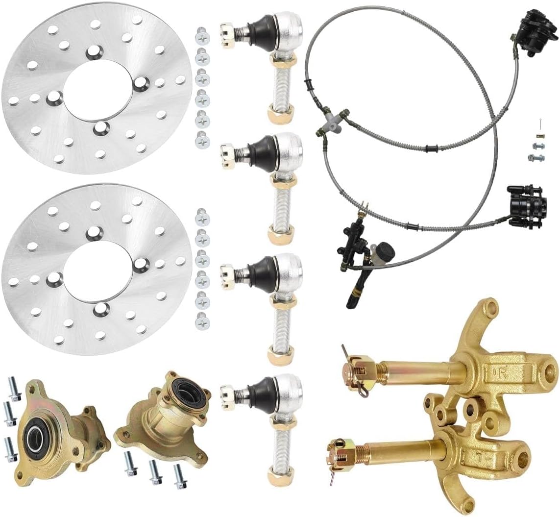 Hydraulic Rear Foot Brake Caliper with Front Wheel Hub & Steering Knuckle Kit for Go Kart ATV UTV Quad Buggy Drift Trike Mobility Off-Road