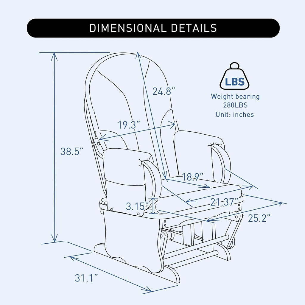 Solid Wood Nursery Glider Rocking Chair, Nursing Rocker Chair with Padded Cushion Armrest, Silent Smooth Rocking Motion for Indoor Living Room Napping Reading, Natural Wood +Blue