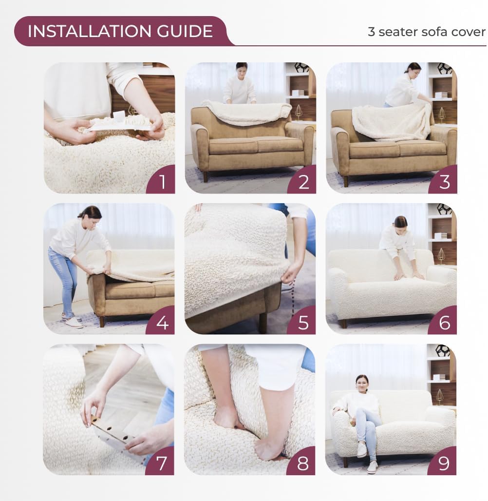 PAULATO BY GA.I.CO. Stretch Sofa Slipcover 1-Piece Elastic Couch Covers for 3-Seater & 4-Seater Sofa Loveseat Armchair Non-Slip Cover Machine Washable Protector – Crisp White (64'-85' Wide)