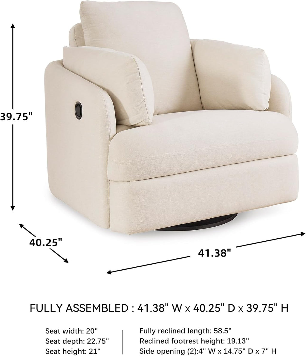 Signature Design by Ashley Modmax Coastal Press-Back Swivel Glider Rocker Recliner with Machine Washable Cover, Hidden Storage Compartments and 2 Bolster Pillows, Beige