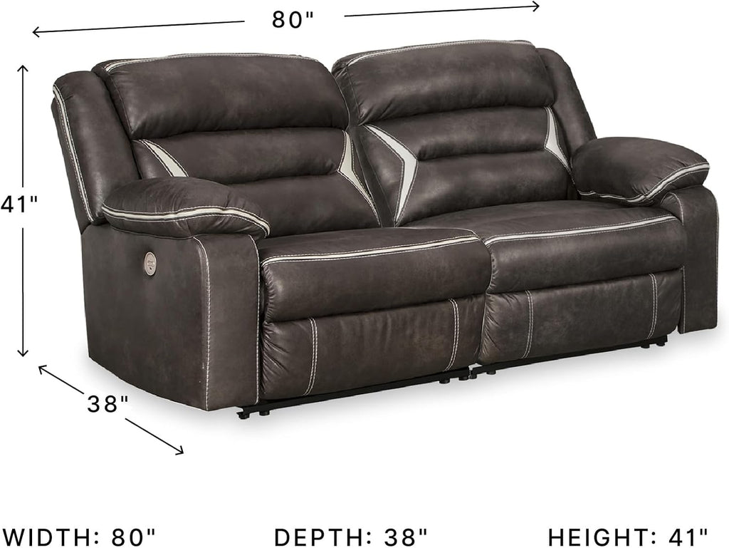 Signature Design by Ashley Kincord Sectional Sofa with Power Recliners, Zero Wall Modern Sectionals in Faux Leather for Living Room Seating, Black Leather