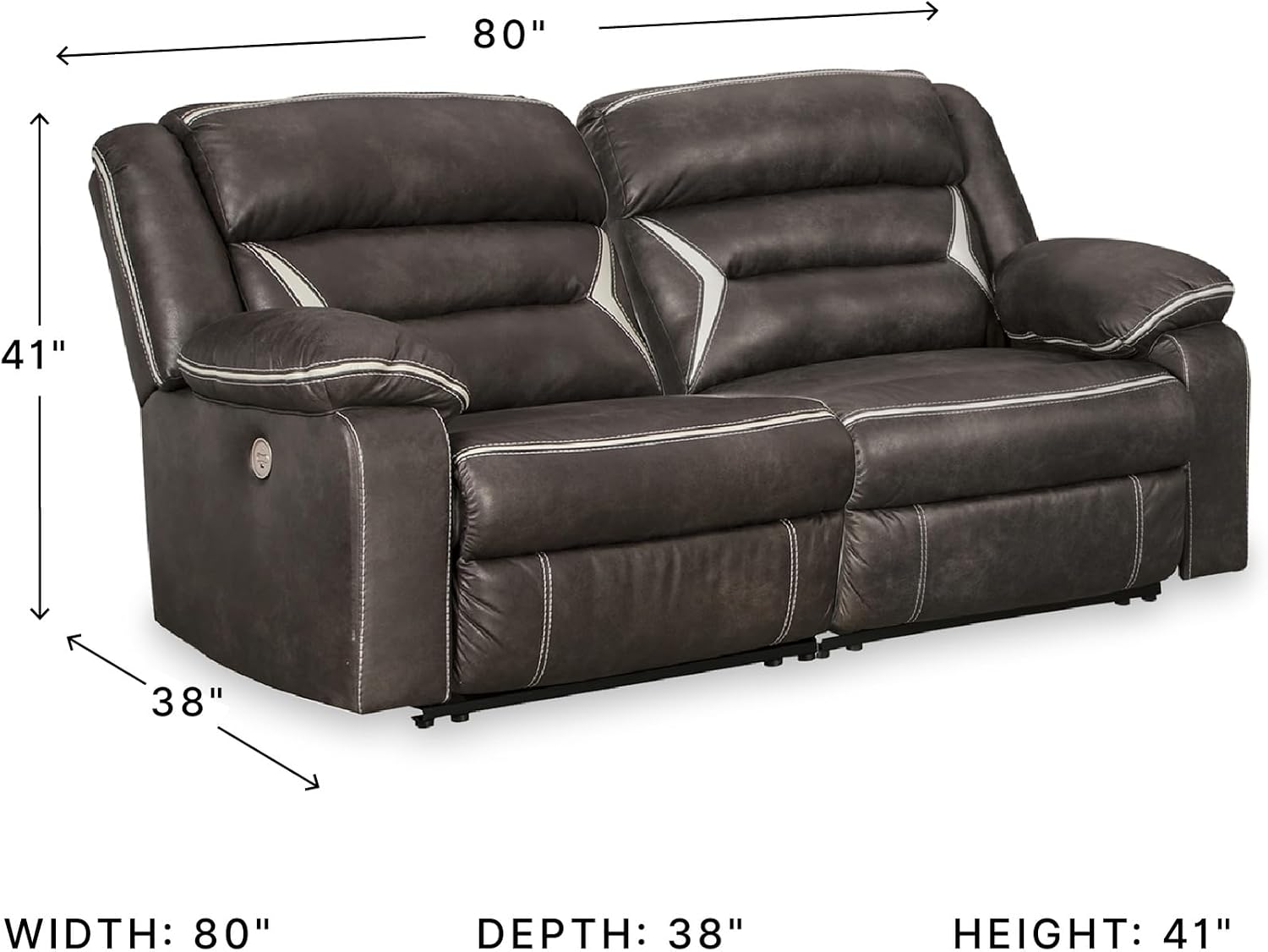 Signature Design by Ashley Kincord Sectional Sofa with Power Recliners, Zero Wall Modern Sectionals in Faux Leather for Living Room Seating, Black Leather