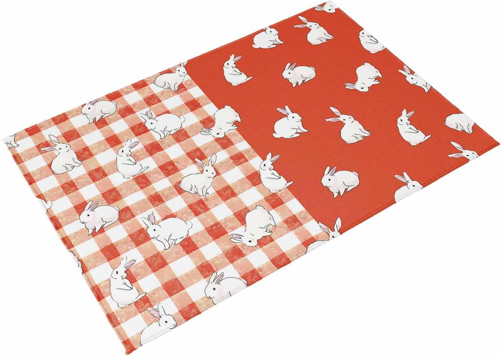Japanese Rabbits Outdoor Rug for Patio/Deck/Porch, Non-Slip Large Area Rug 4 x 6 Ft, Vintage Orange Red Plaid Farmhouse Indoor Outdoor Rugs Washable Area Rugs, Reversible Camping Rug Carpet Runner