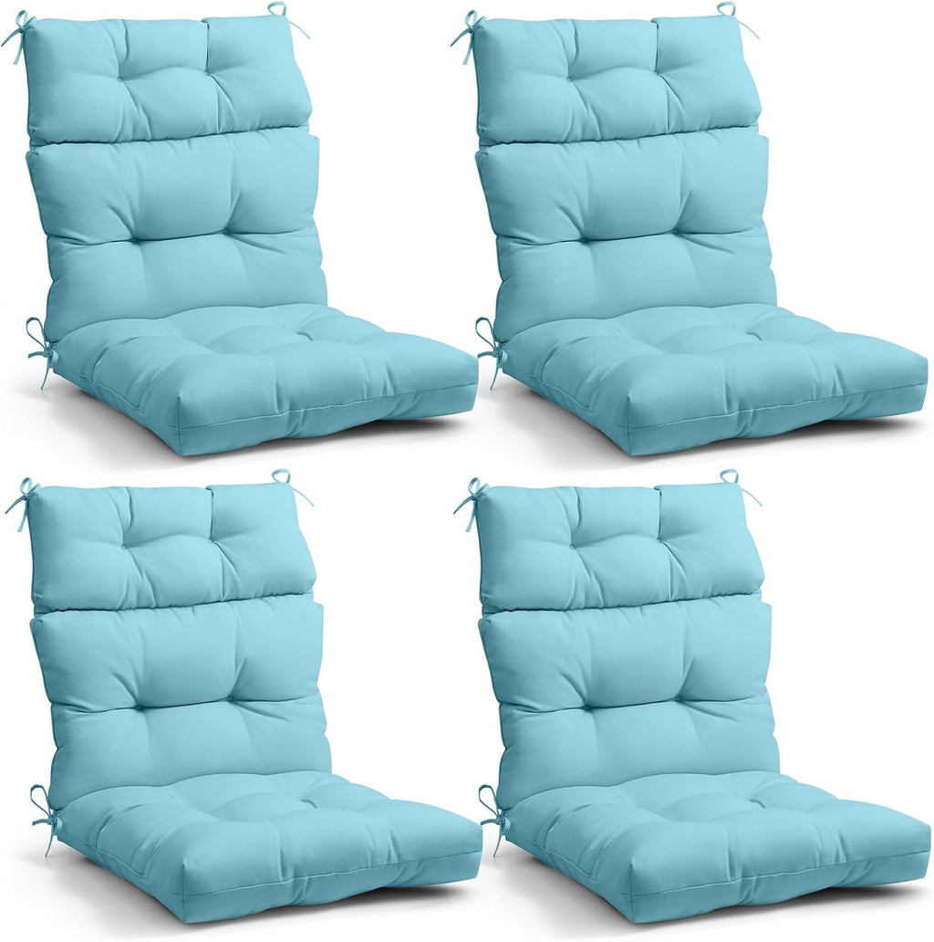 EAGLE PEAK Tufted Outdoor/Indoor High Back Patio Chair Cushions, 4 Pack, 46'' x 22'', Aqua Blue