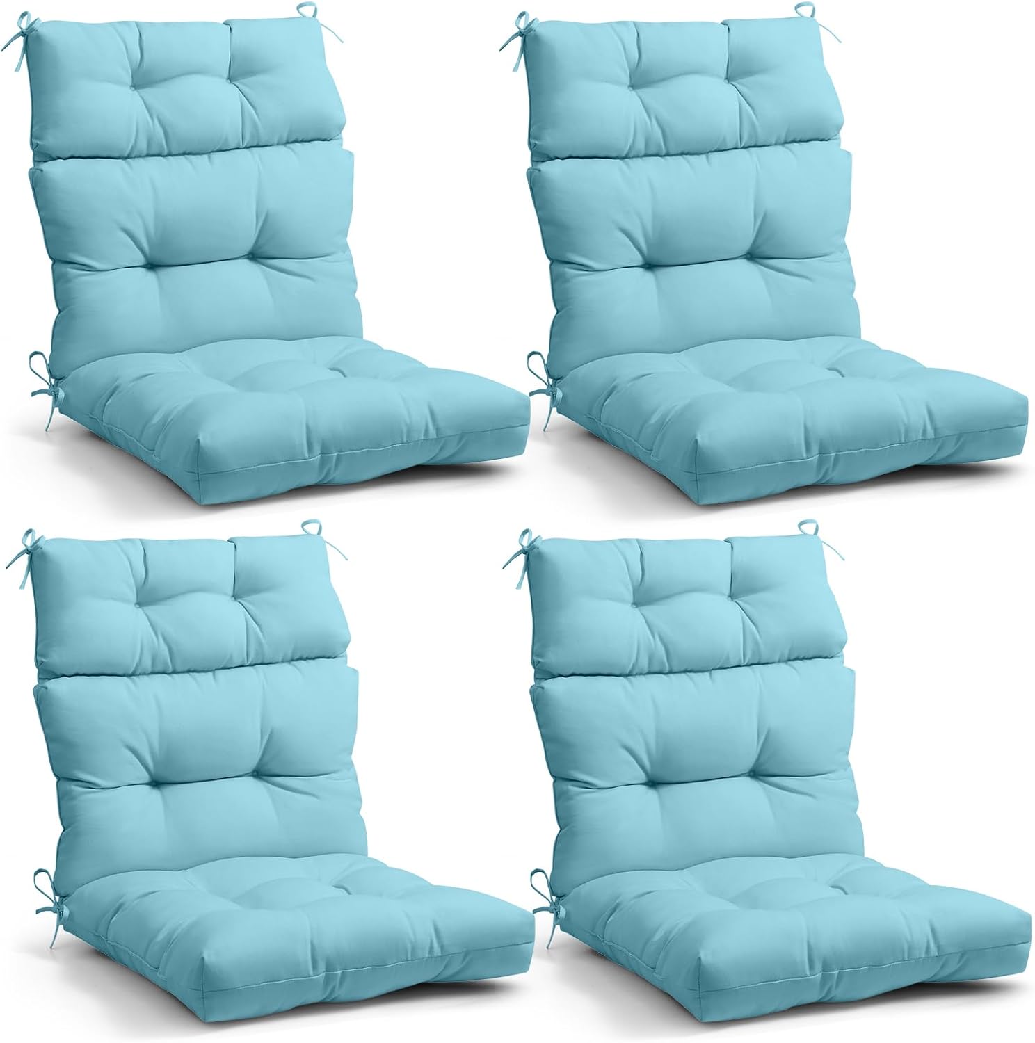 EAGLE PEAK Tufted Outdoor/Indoor High Back Patio Chair Cushions, 4 Pack, 46'' x 22'', Aqua Blue