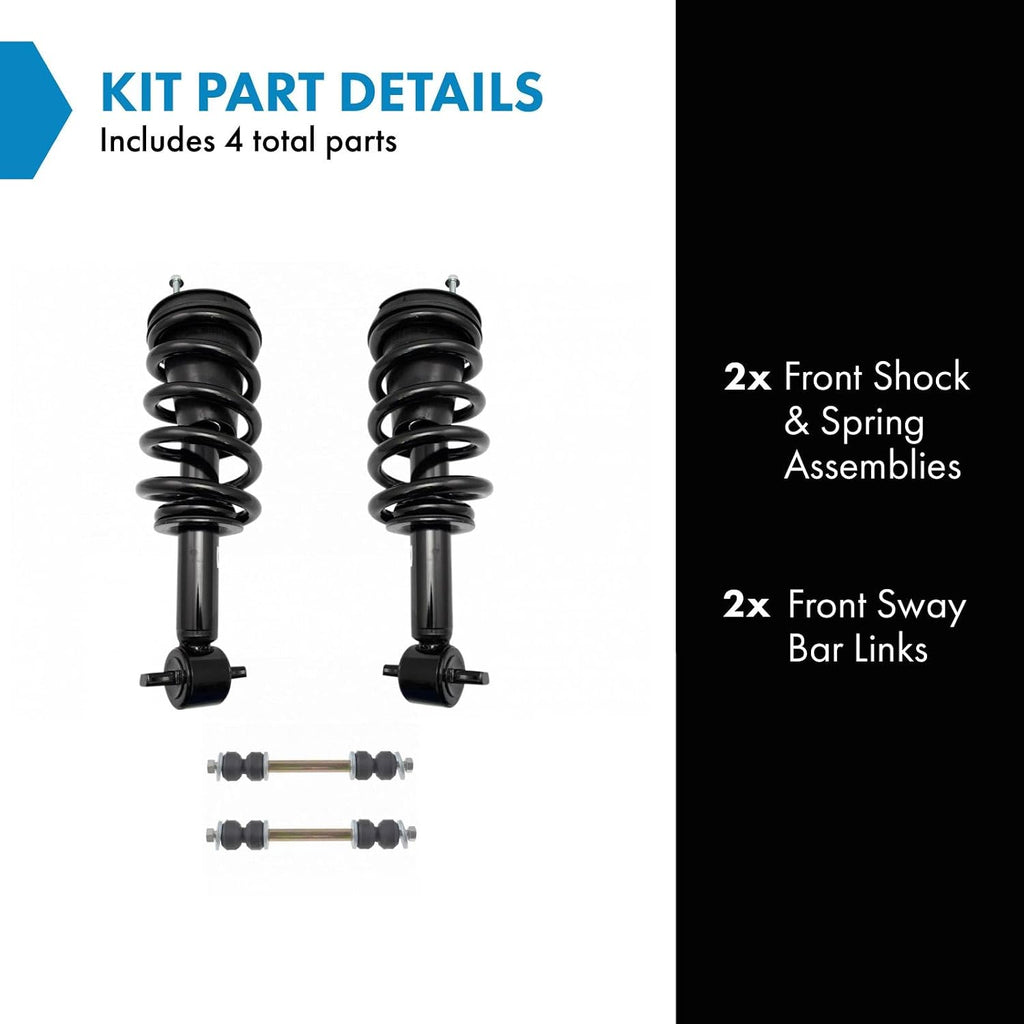TRQ Front Suspension Kit Shock & Spring Strut Assembly Sway Bar Stabilizer Link Compatible with 2007-2013 Chevrolet Silverado 1500 GMC Sierra 1500