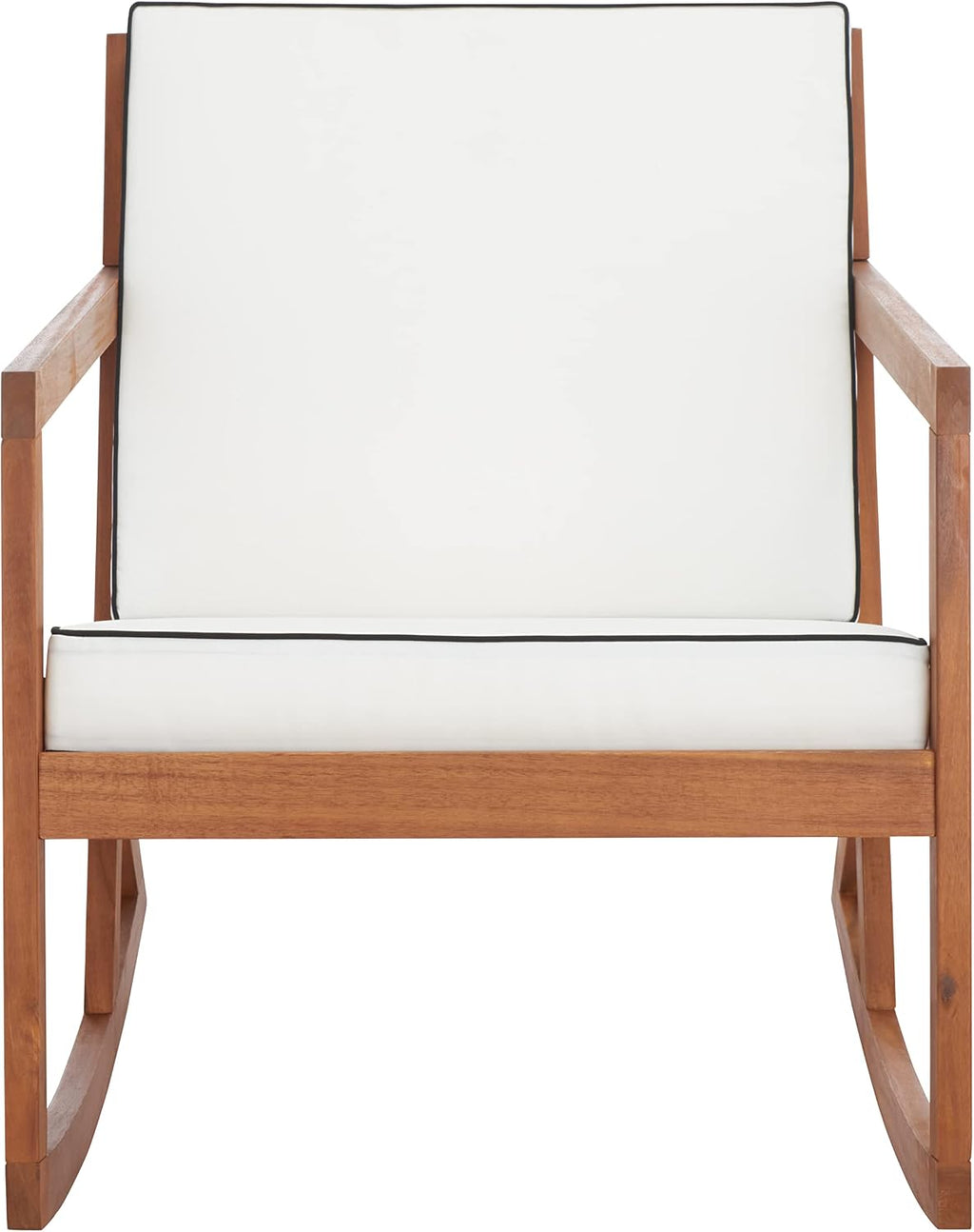 SAFAVIEH Outdoor Collection Vernon Natural/Beige Cushion with Black Piping Rocking Chair