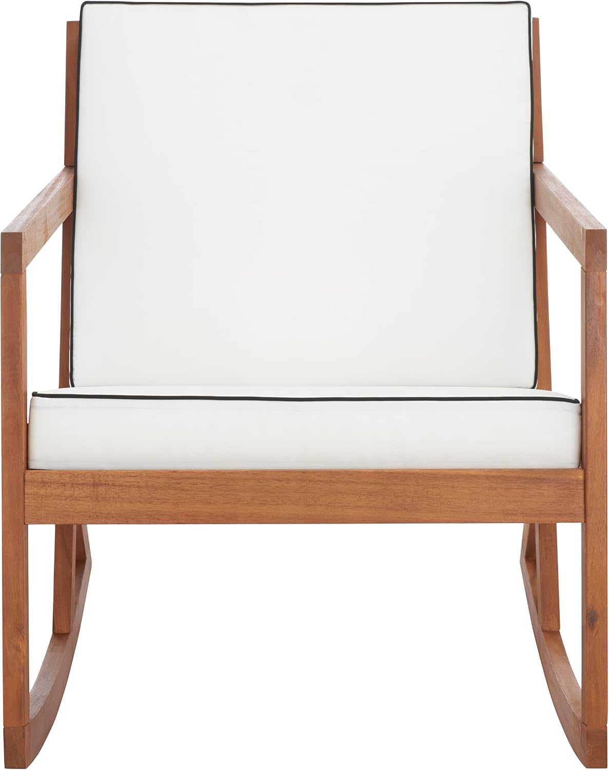 SAFAVIEH Outdoor Collection Vernon Natural/Beige Cushion with Black Piping Rocking Chair