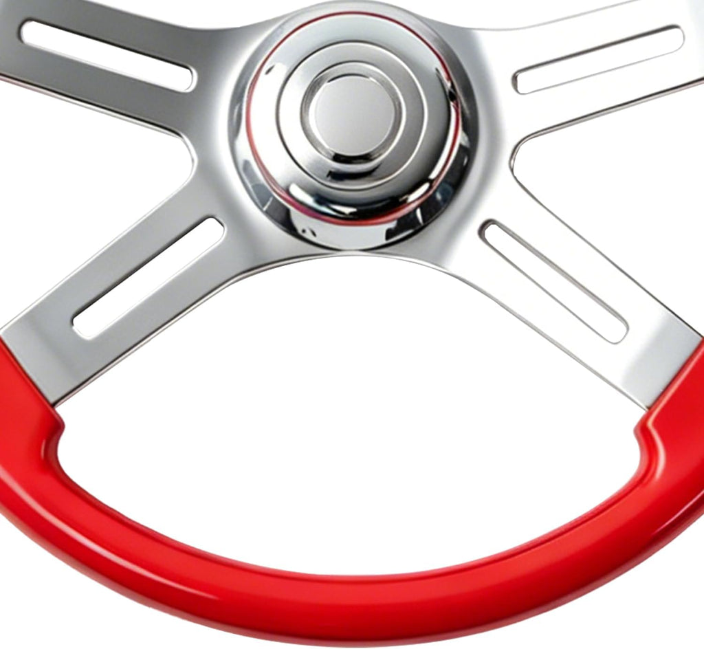 18' Walnut Wood Truck Steering Wheel 4 Spoke Aluminum Chrome Plated Steering Wheel for Semi-Trailers,Trucks for Kenworth t800 Accessories,Peterbilt,Volvo, Freightliner,Red（ABS）