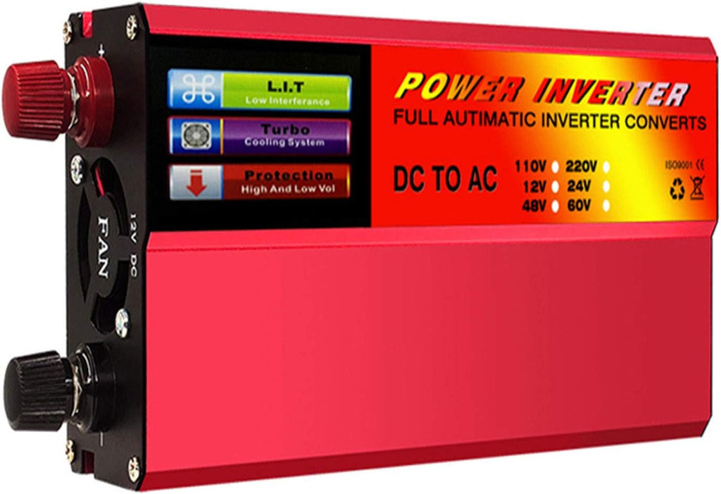 Solar Power Converter 500W/1000W/2000W/3000W DC 12V/24V to AC 110V/220V Modified Sine Wave Inverter with Outlets 1 USB Port and Digital Display,12v to 220v,500W