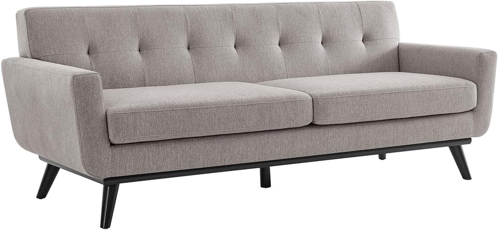 Modway Engage Mid-Century Modern Herringbone Fabric Sofa in Light Gray