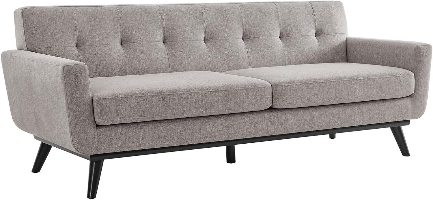 Modway Engage Mid-Century Modern Herringbone Fabric Sofa in Light Gray