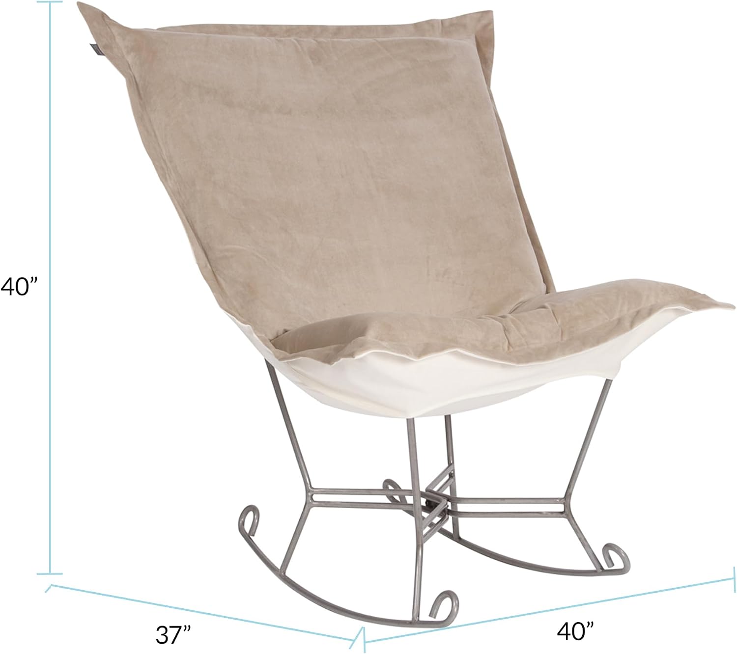 Howard Elliott Collection Scroll Puff Rocker Chair with Cover, Multipurpose Butterfly Seating with Titanium Frame, Portable Indoor & Outdoor Patio Lounge Chair for Camping & Home, Bella Sand