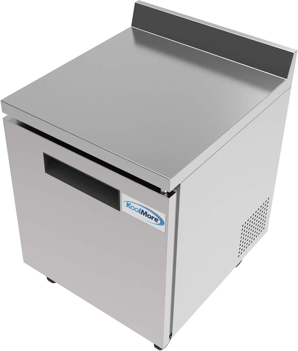 KoolMore 27' Stainless Steel Worktop Commercial Refrigerator with 3 1/2 Backsplash - 6.3 cu.ft, RWT-1D-6C