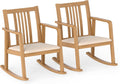 Giantex Rocking Chair with Cushioned Seat, Indoor Solid Rubber Wood Rocker Chair w/Slatted Back & Curved Armrests, Wooden Accent Armchair for Living Room, Bedroom, Study, Porch (2,Natural + Beige)