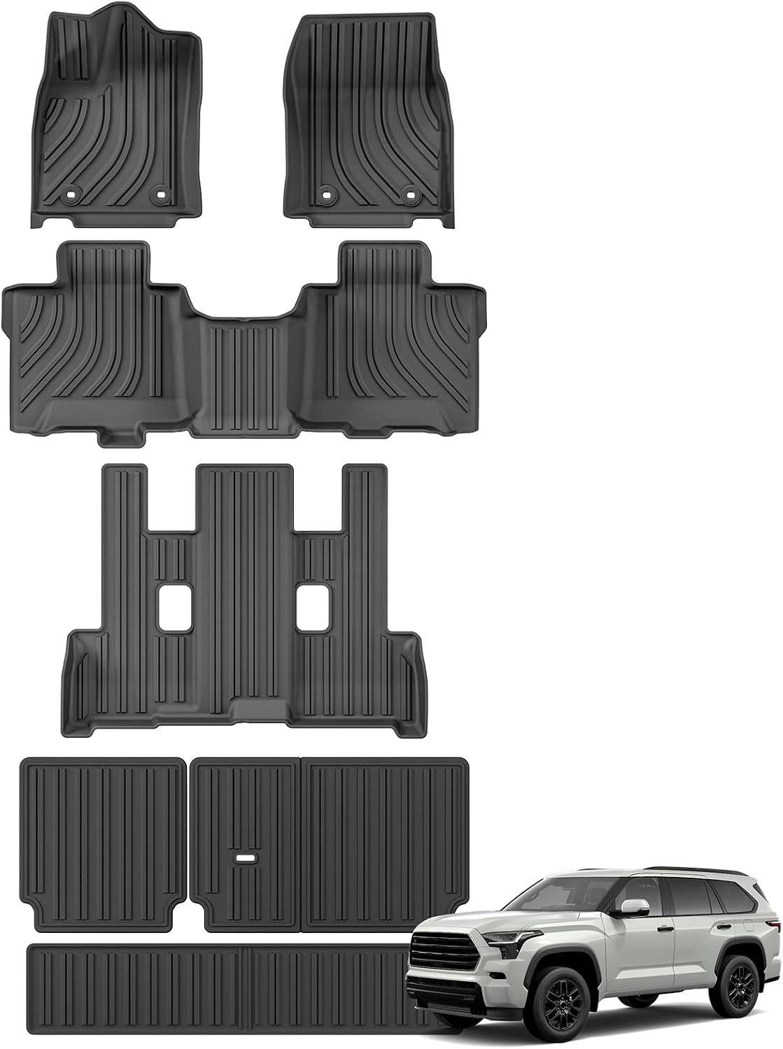 SMABEE Floor Mats & Cargo Liner & Backrest Mats for Toyota Sequoia 2023 2024 2025 2026, TPE All Weather Floor Liners Trunk Mat Accessories Protection Mats Interior Black