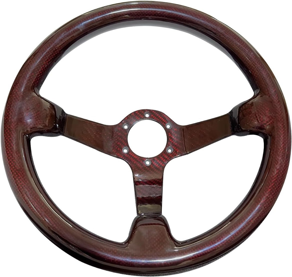 Universal 14in Real Carbon Fiber Steering Wheel Red (001R) | 3' Depth, Hard and Lightweight ,6 Holes 350mm Racing Sport JDM