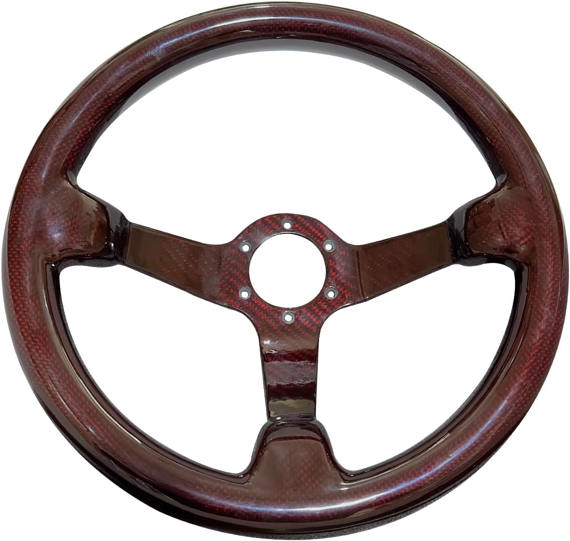 Universal 14in Real Carbon Fiber Steering Wheel Red (001R) | 3' Depth, Hard and Lightweight ,6 Holes 350mm Racing Sport JDM