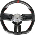 IKON MOTORSPORTS, Steering Wheel Compatible With 2010-2014 Ford Mustang, Matte Carbon Fiber MCF & Synthetic Suede Steering Wheel Brushed Kit With Red Stitching & Indicator, 2011 2012 2013