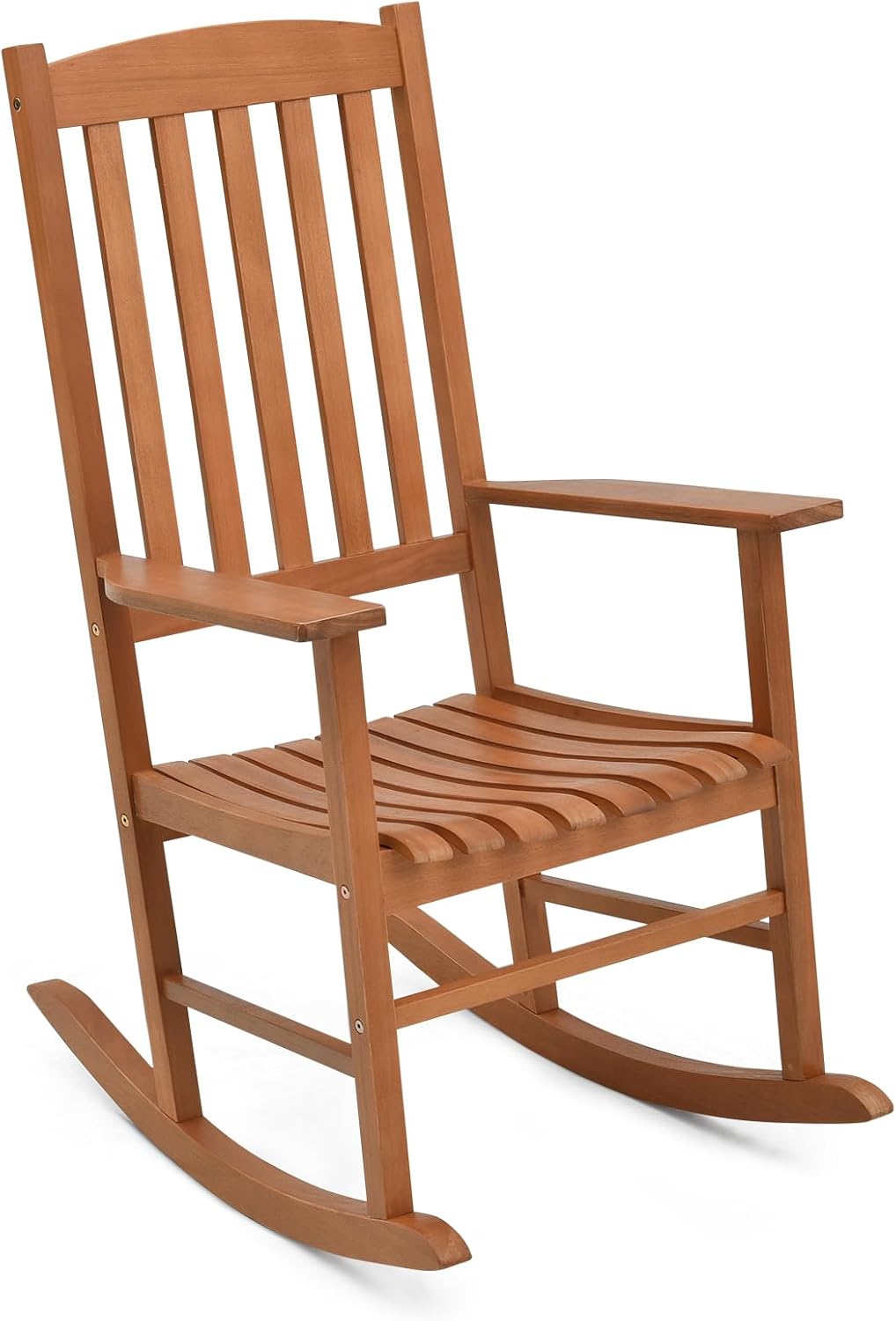 Tangkula Patio Rocking Chair with 400 lbs Weight Capacity, Eucalyptus Wood Porch Rocker with High Back, Patio Rocker Chair for Indoor and Outdoor Use (1)