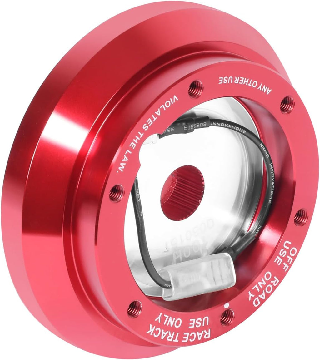 NRG Innovations Racing Style Steering Wheel Short Hub, Lockable Aluminum Steering Shaft, 6x70mm Bolt Pattern Quick Release Adapter Unit, For Mitsubishi/Subaru, Red, NRG-SRK-100H-RD