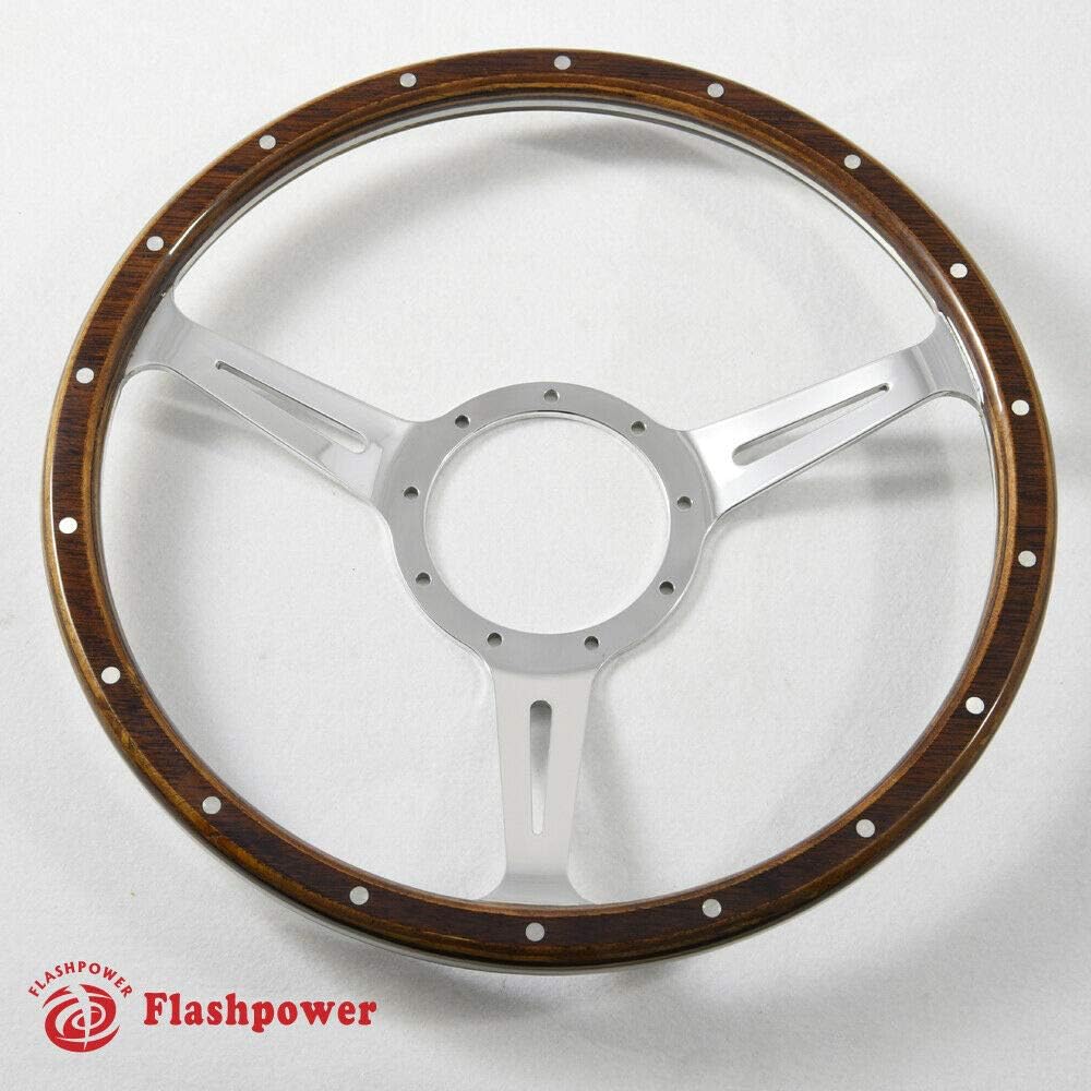 17'' Classic 9 bolts wood grain steering wheel Restoration Jaguar E-type XKE MK2 Derrington 18 Rivets with Horn Button