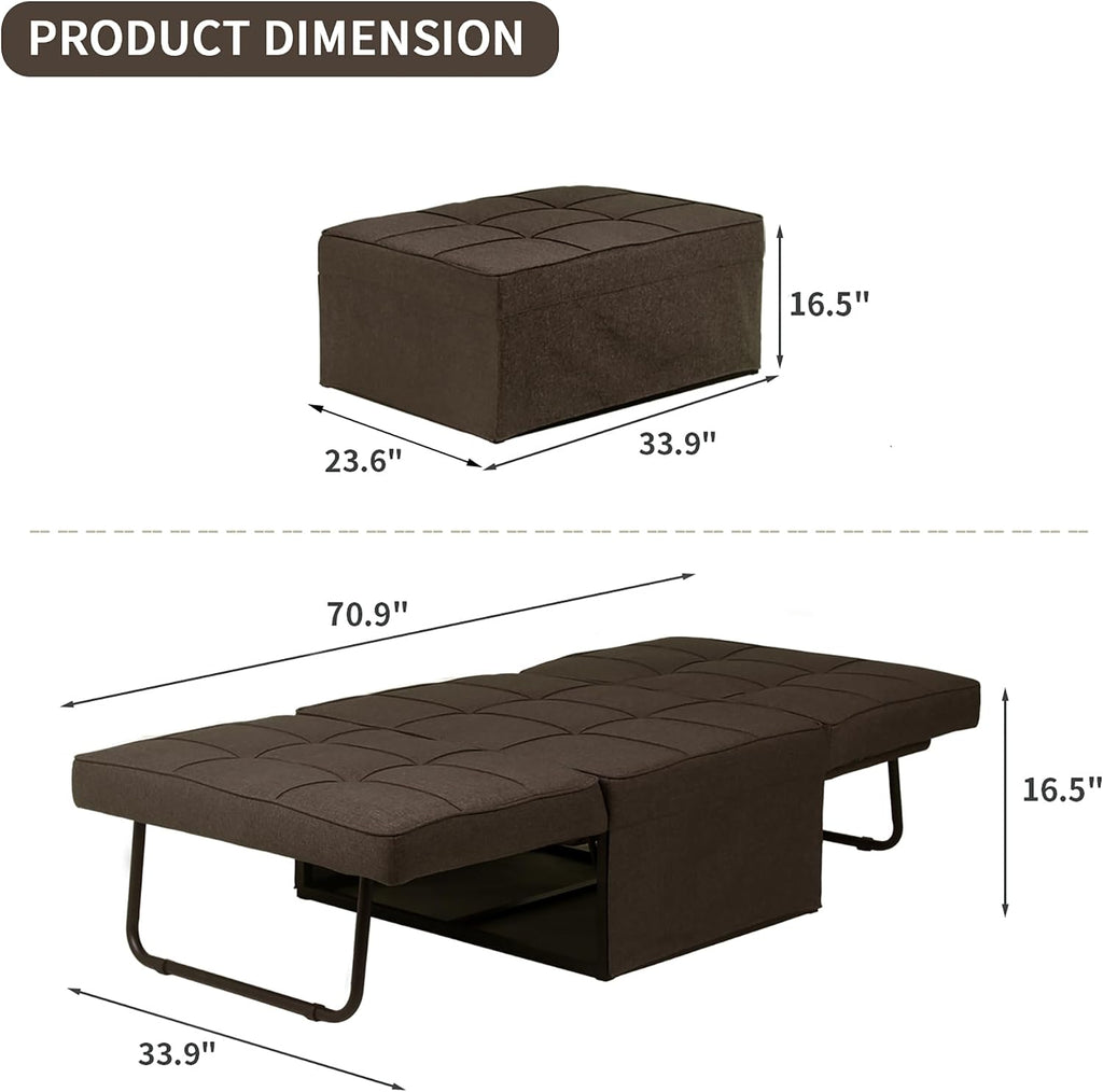 Ainfox Convertible Sofa Bed,4-in-1 Multi-Functional Futon Chair Bed, Folding & No Installation Sofa Couch with Adjustable Backrest Recliner for Living Room, Small Spaces and Office(Dark Brown)